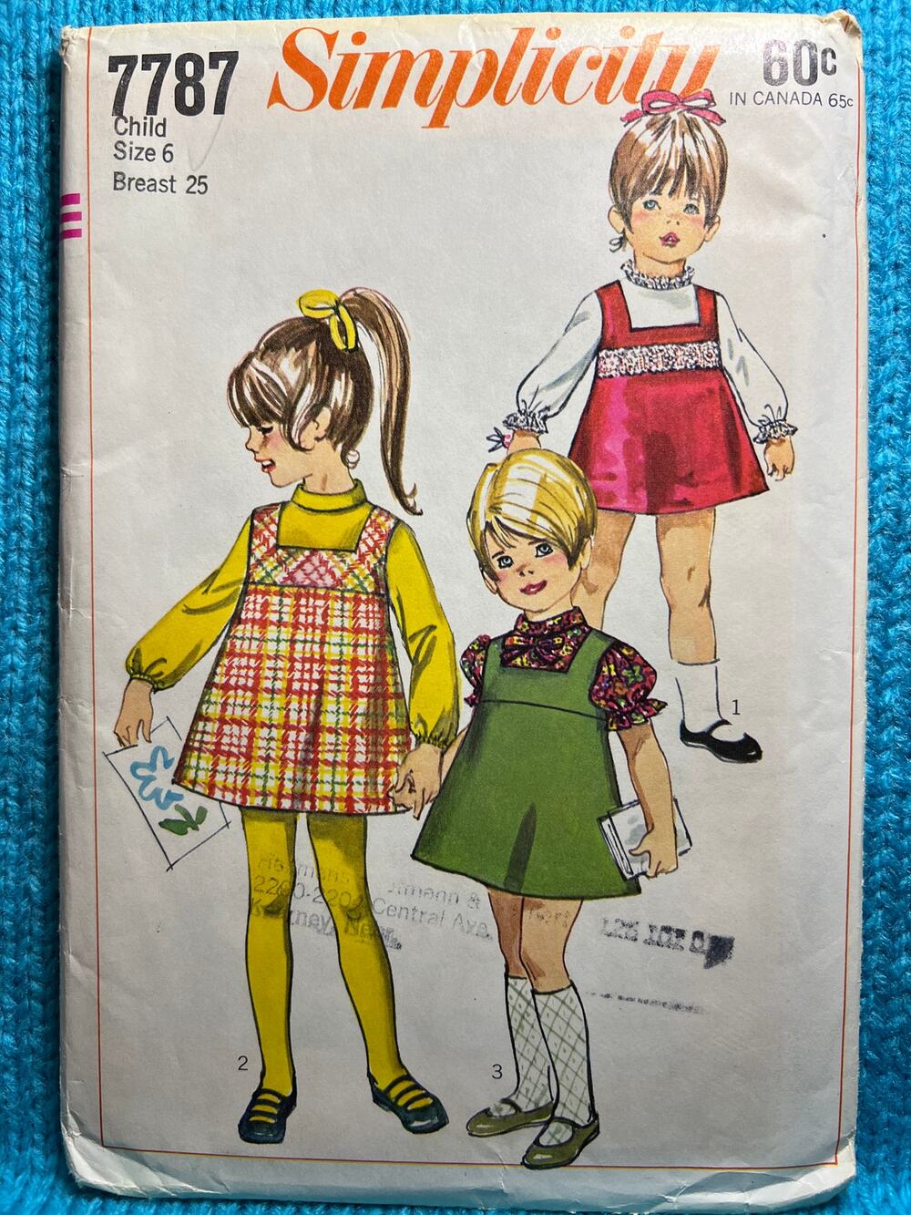 Simplicity 7787 pattern girls jumper blouse 1960s size 6